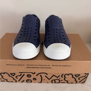 Native Navy Slip-On Sneakers with White Toe Cap